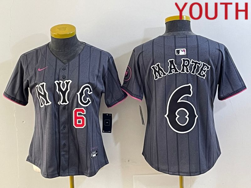 Youth New York Mets #6 Marte Black City Edition 2024 Nike MLB Jersey style 2->texas rangers->MLB Jersey
